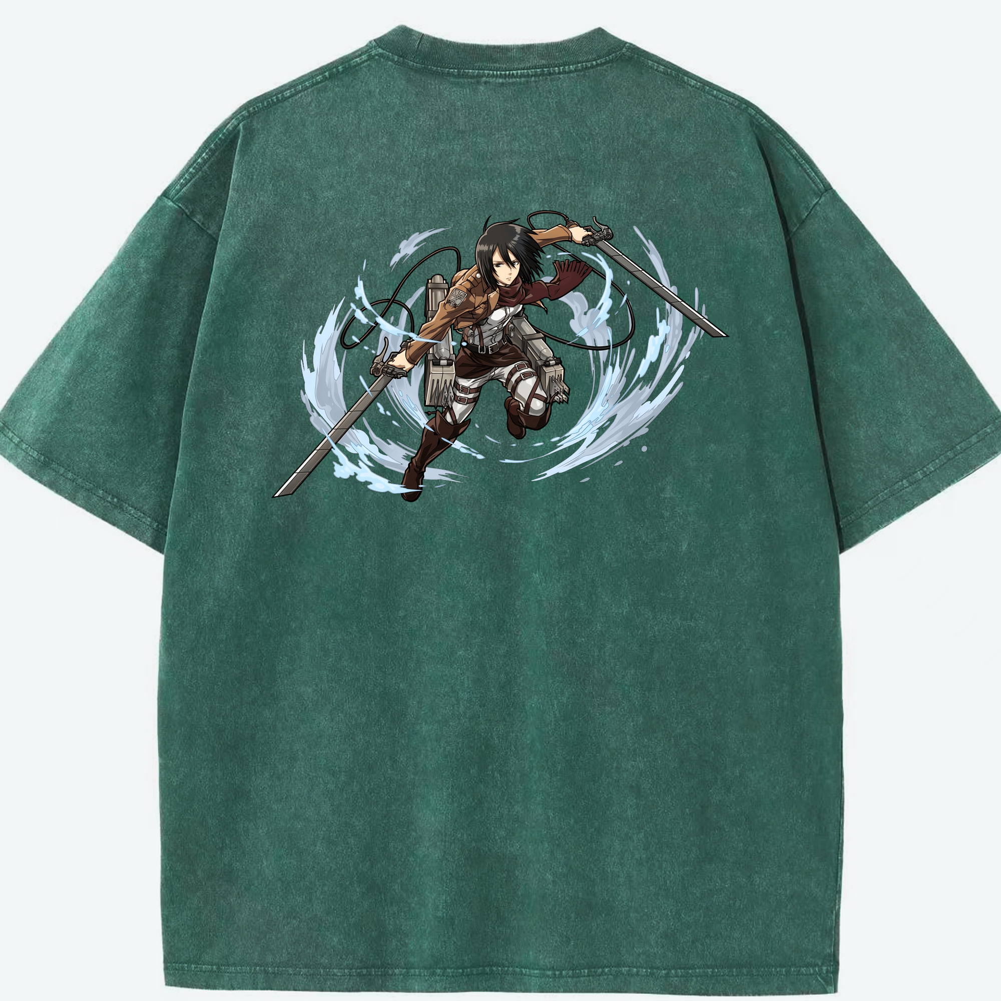 （画像用） 進撃の巨人 ミカサ·アッカーマン Attack on Titan Mikasa Ackerman 綿100% ヴィンテージ風 半袖Tシャツ（背面プリント）